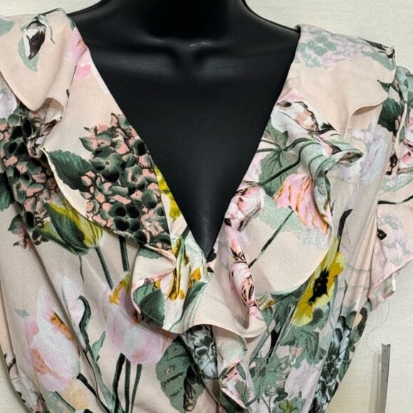 Y-13 DN Designs NWT Pink Floral Ruffled Shirt Sleeve High Low Dress Size 10 - Picture 4 of 15